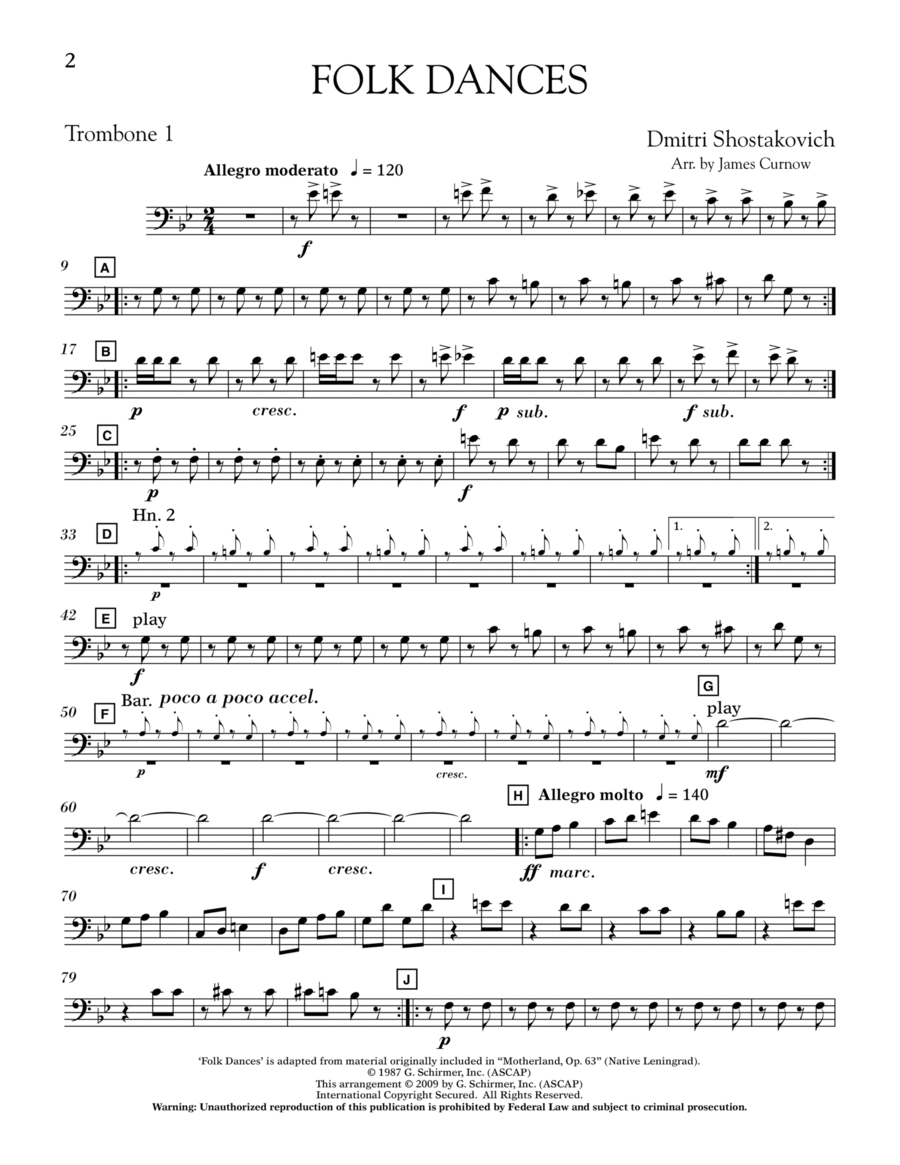 Folk Dances (arr. James Curnow) - Trombone 1 Concert Band scores gallery preview page 1