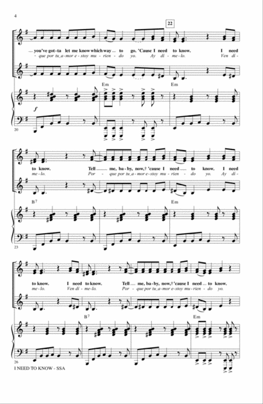 I Need To Know (Dimelo) (arr. Alan Billingsley) SSA scores gallery preview page 3