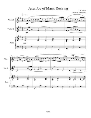 Jesu, Joy of Man's Desiring (Violin Duet) with optional piano accompaniment