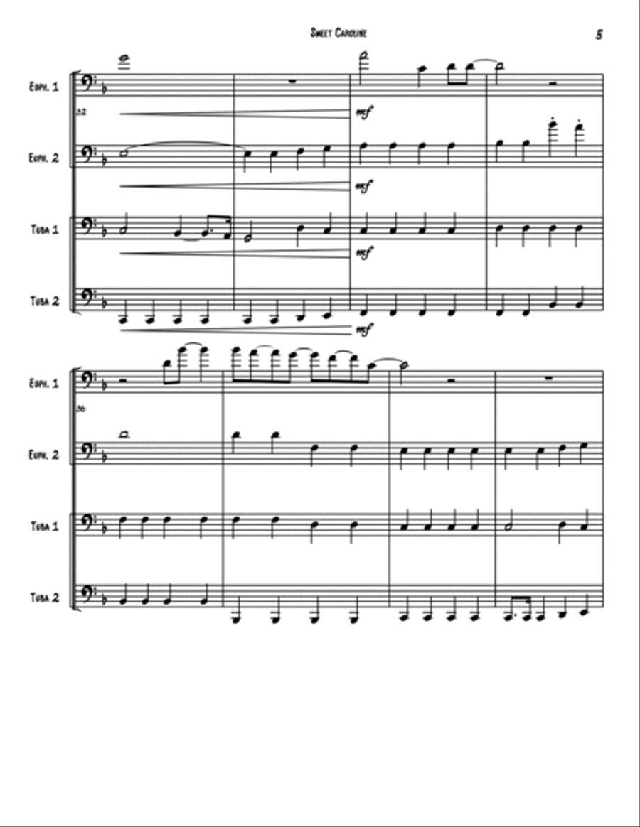 Sweet Caroline Brass Quartet scores gallery preview page 6
