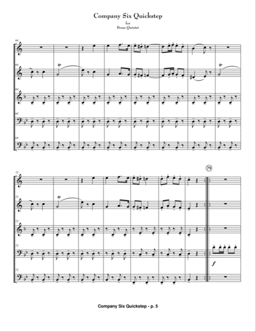 Company 6 Quickstep by C.S. Grafulla - Brass Quintet from the Civil War Brass Quintet scores gallery preview page 6