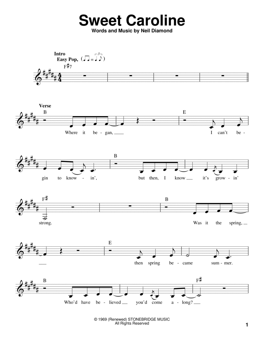 Sweet Caroline Sweet Caroline Voice scores gallery preview page 1