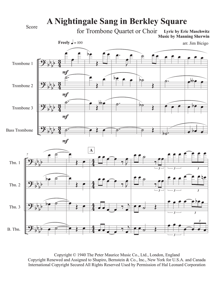 A Nightingale Sang In Berkeley Square Trombone Solo scores gallery preview page 1