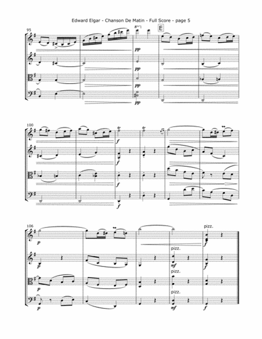 Elgar, E. - Chanson De Matin for String Quartet image number null