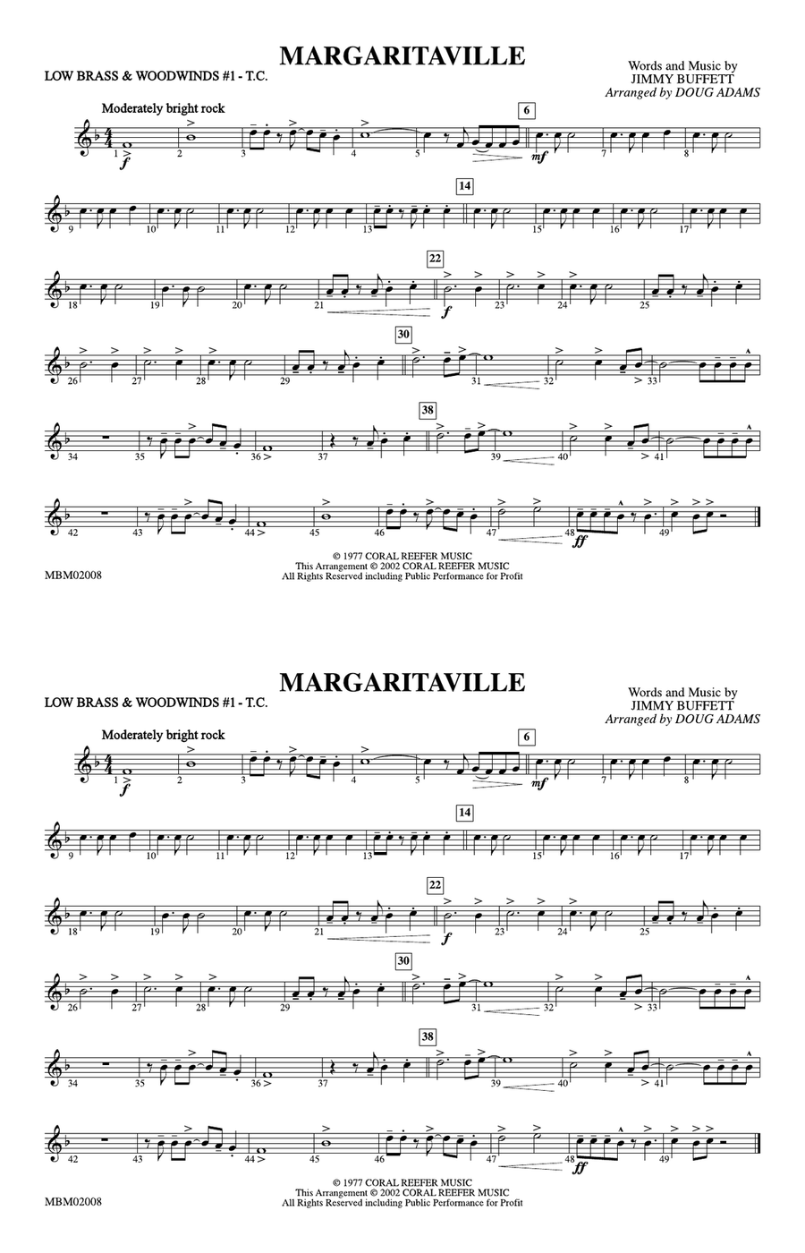 Margaritaville: Low Brass & Woodwinds #1 - Treble Clef