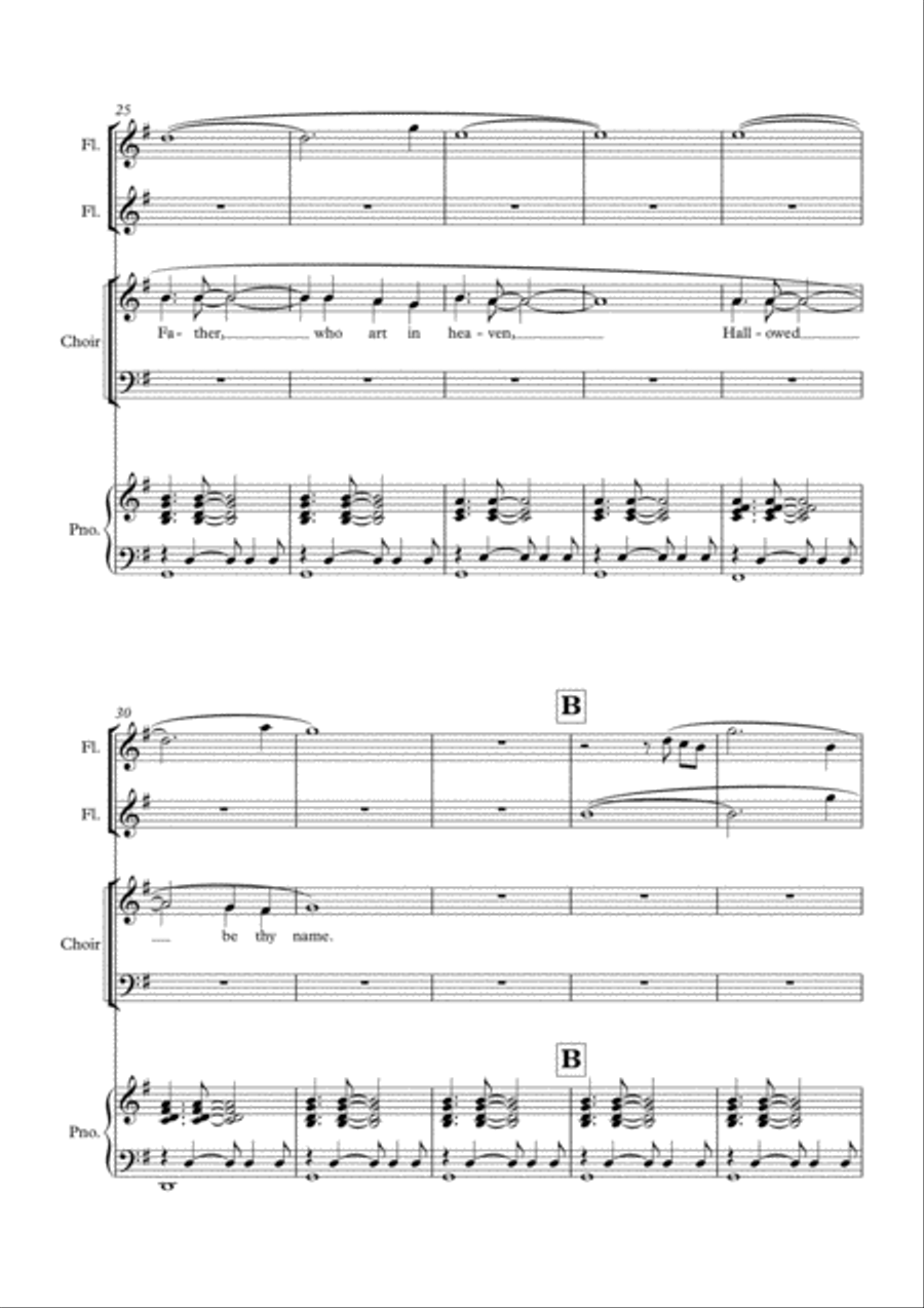 The Lord's Prayer, easy modern setting for SATB, piano and 2 flutes 4-Part scores gallery preview page 3