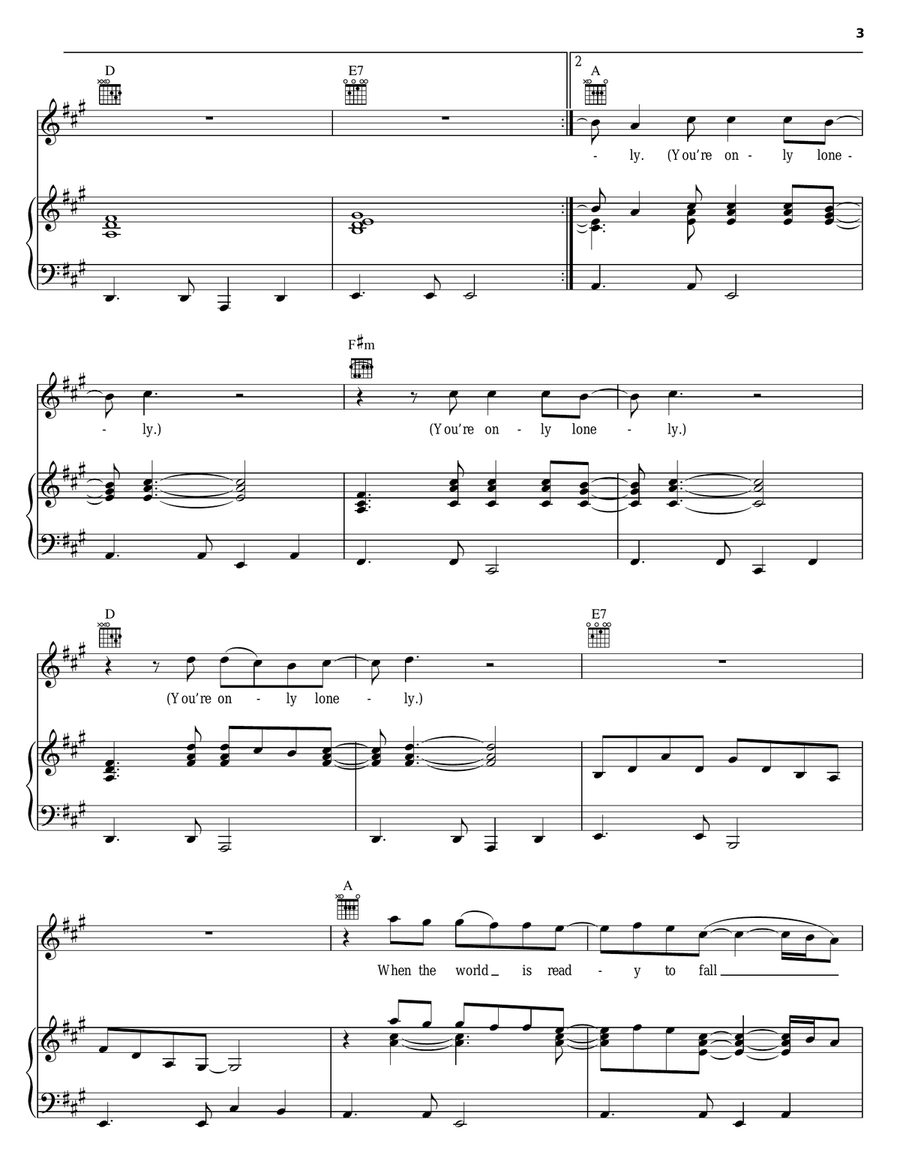 You're Only Lonely Piano, Vocal, Guitar scores gallery preview page 3