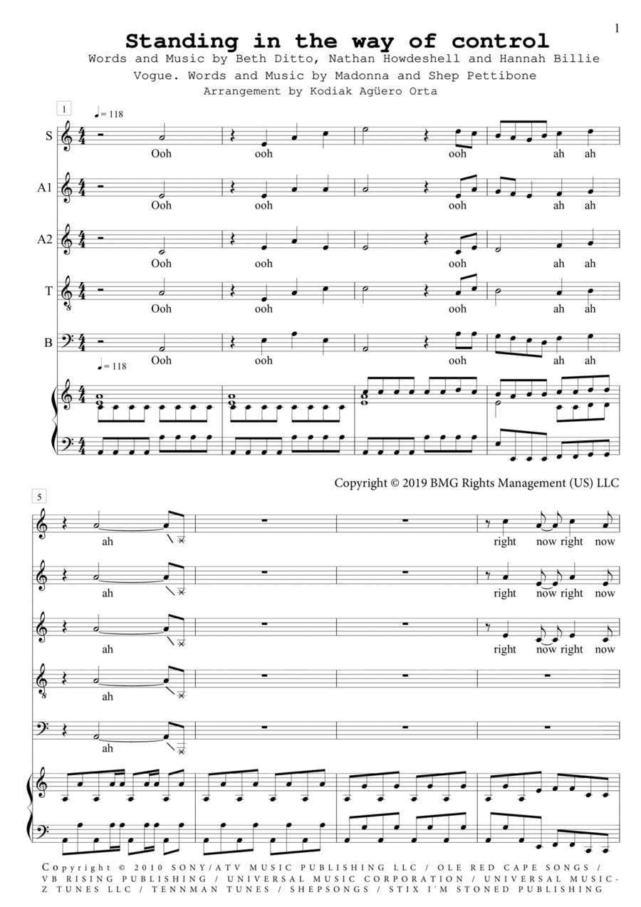 Standing In The Way Of Control 4-Part scores gallery preview page 1