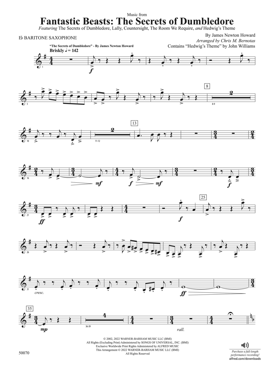 Fantastic Beasts: The Secrets of Dumbledore: E-flat Baritone Saxophone Concert Band scores gallery preview page 1