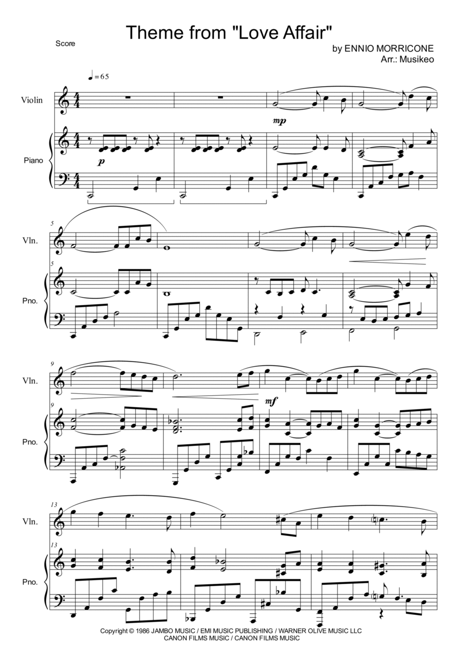 Love Affair (title Theme) Violin Solo scores gallery preview page 1