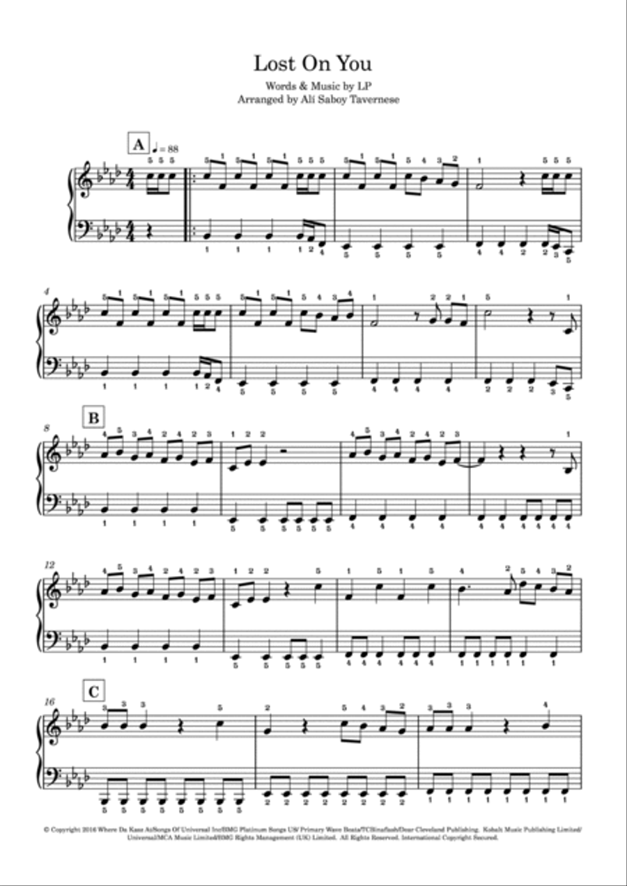 Lost On You Easy Piano scores gallery preview page 2