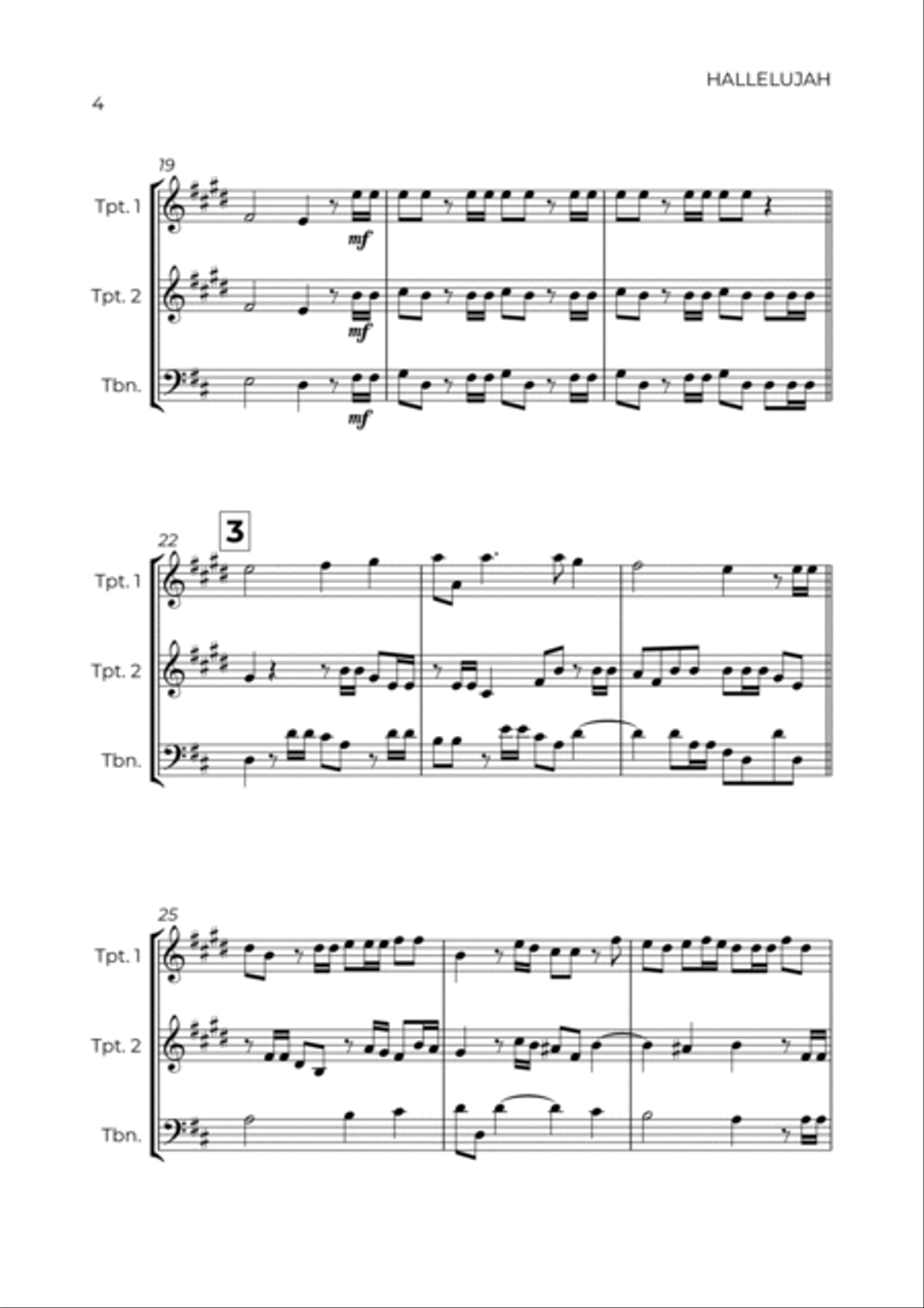 HALLELUJAH - HANDEL - BRASS TRIO (TRUMPET 1, TRUMPET 2 & TROMBONE) Brass Trio scores gallery preview page 4