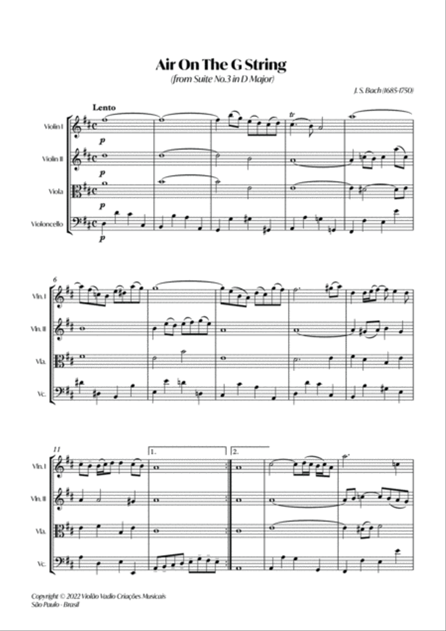 Air On The G String - BWV 1068 String Quartet scores gallery preview page 2