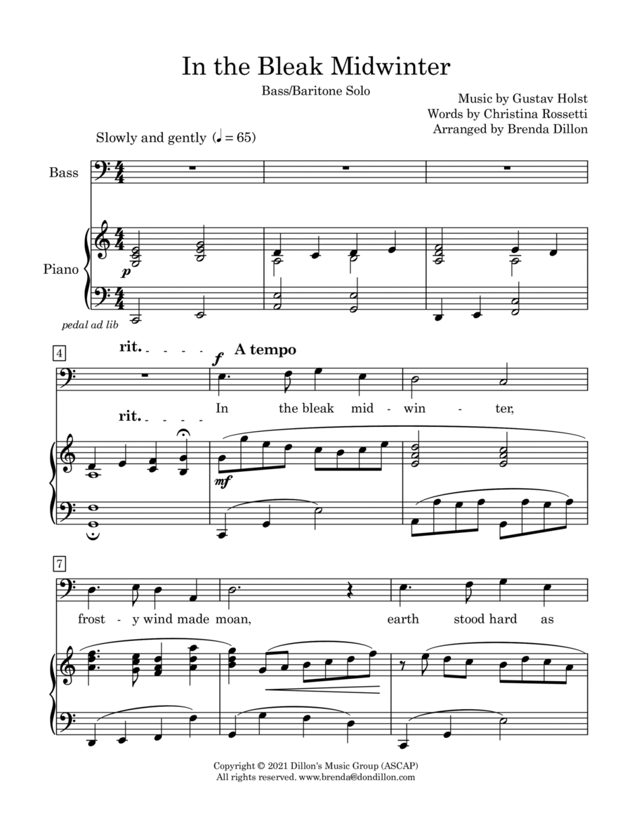 In the Bleak Midwinter - Bass Solo Bass Voice scores gallery preview page 1