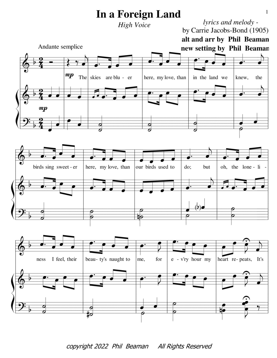 In a Foreign Land - high voice-piano High Voice scores gallery preview page 1