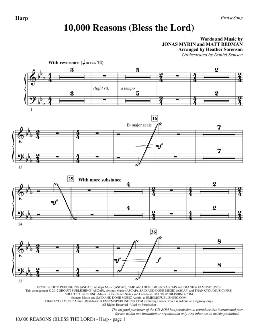 10,000 Reasons (Bless The Lord) - Harp Choir scores gallery preview page 1