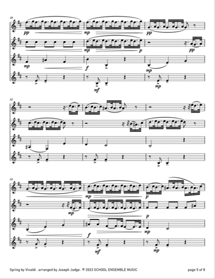 Spring by Vivaldi for Clarinet Quartet in Schools Clarinet Quartet scores gallery preview page 5
