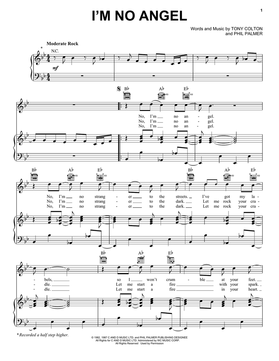 I'm No Angel Piano, Vocal, Guitar scores gallery preview page 1