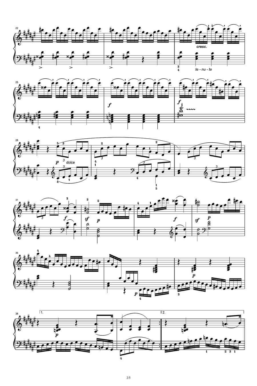 Piano Sonata No.24 in F sharp, Op.78 Movement 1 Piano Solo scores gallery preview page 2