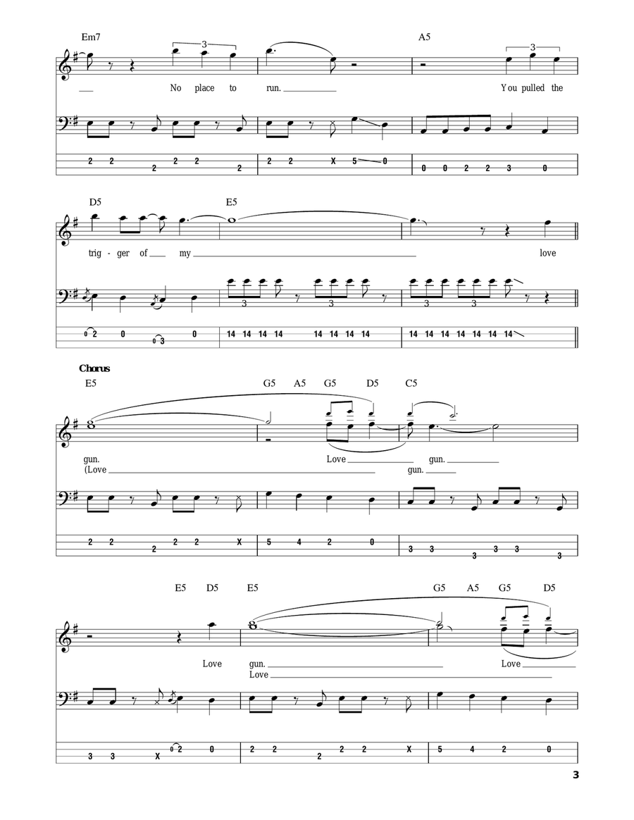 Love Gun Love Gun Bass Guitar Tablature scores gallery preview page 3
