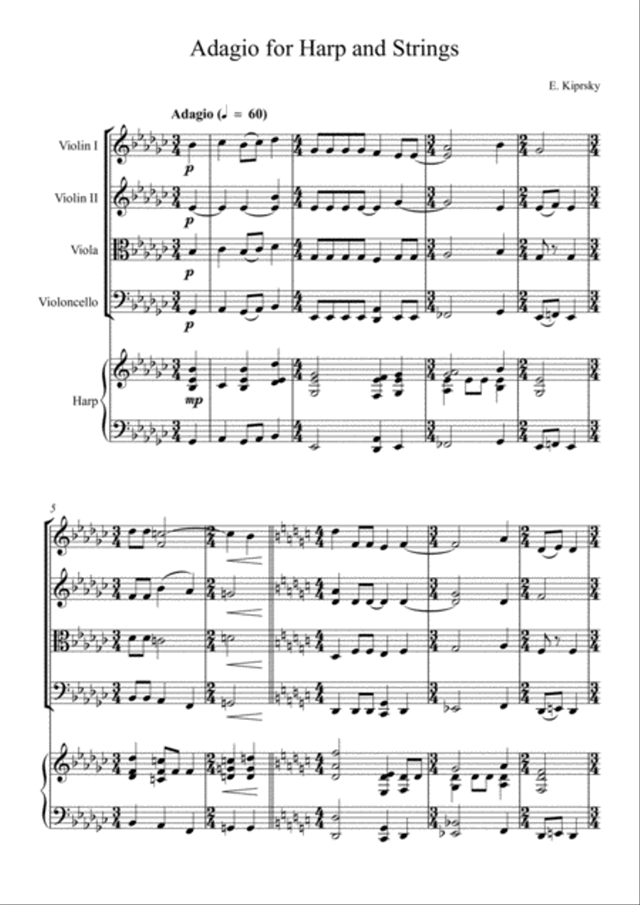 Adagio for Harp and Strings Chamber Orchestra scores gallery preview page 1