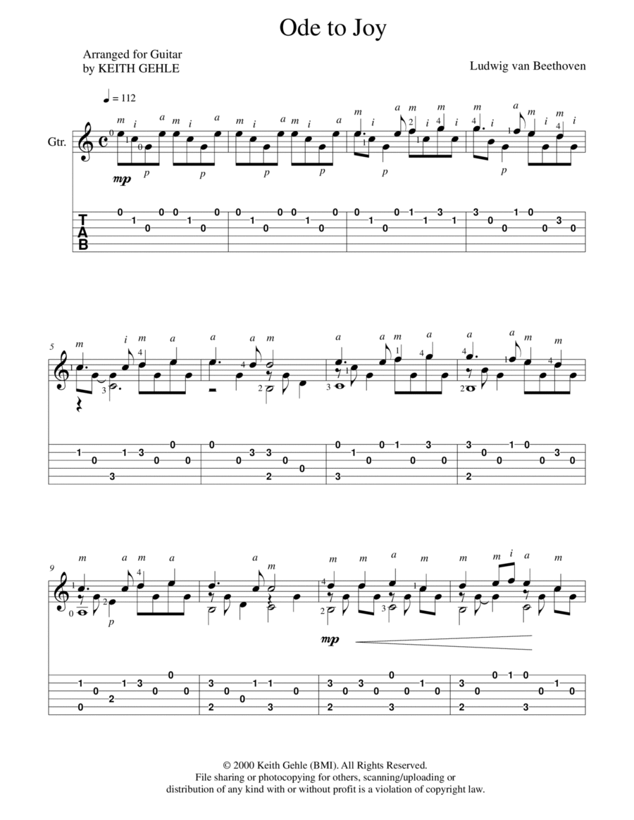 "Ode to Joy" by Beethoven for solo classical fingerstyle guitar (+ TAB) image number null