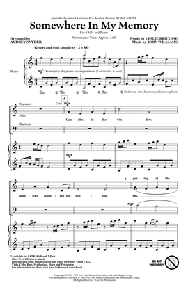 Somewhere In My Memory (from Home Alone) (arr. Audrey Snyder)