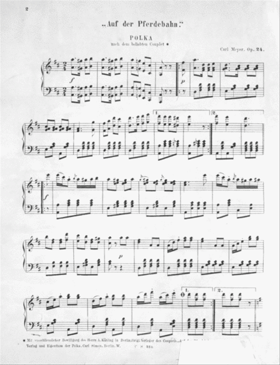 Den lustigen Berlinern gewidmet. Auf der Pferdebahn (Nach dem beliebten Couplet des Theatre Americain). Polka. Achte Auflage Voice scores gallery preview page 2
