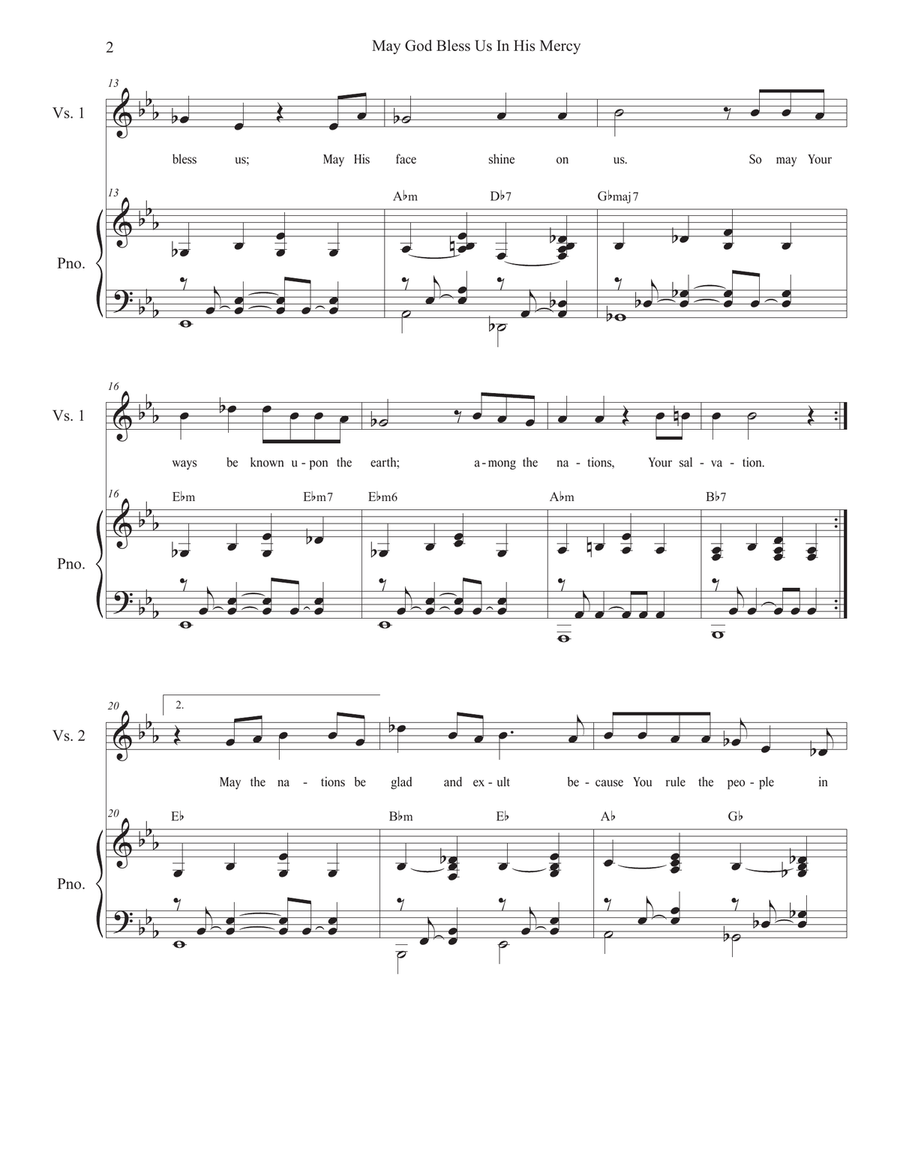 May God Bless Us In His Mercy (Psalm 67) (Unison choir) Unison Choir scores gallery preview page 2
