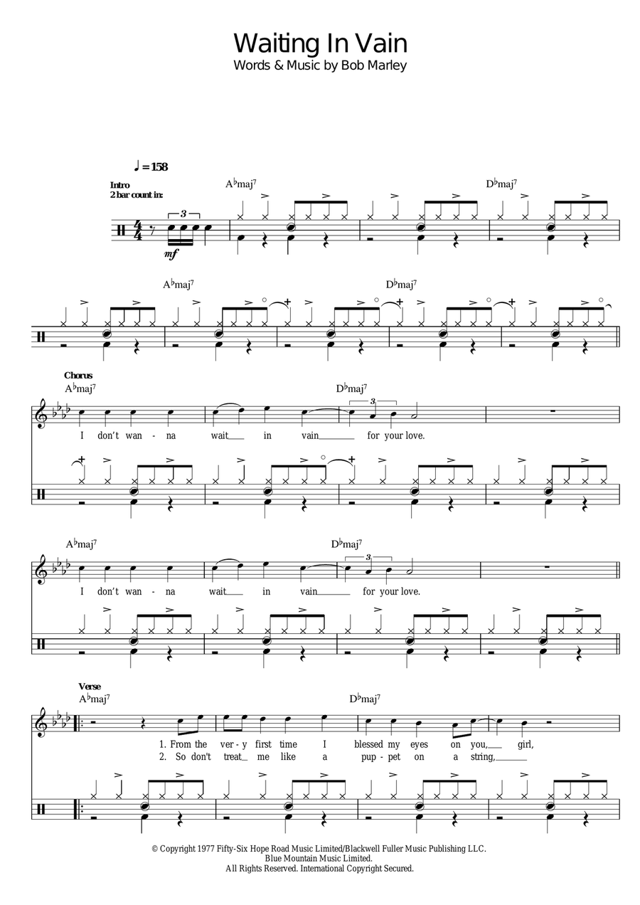 Waiting In Vain Drum Set scores gallery preview page 1