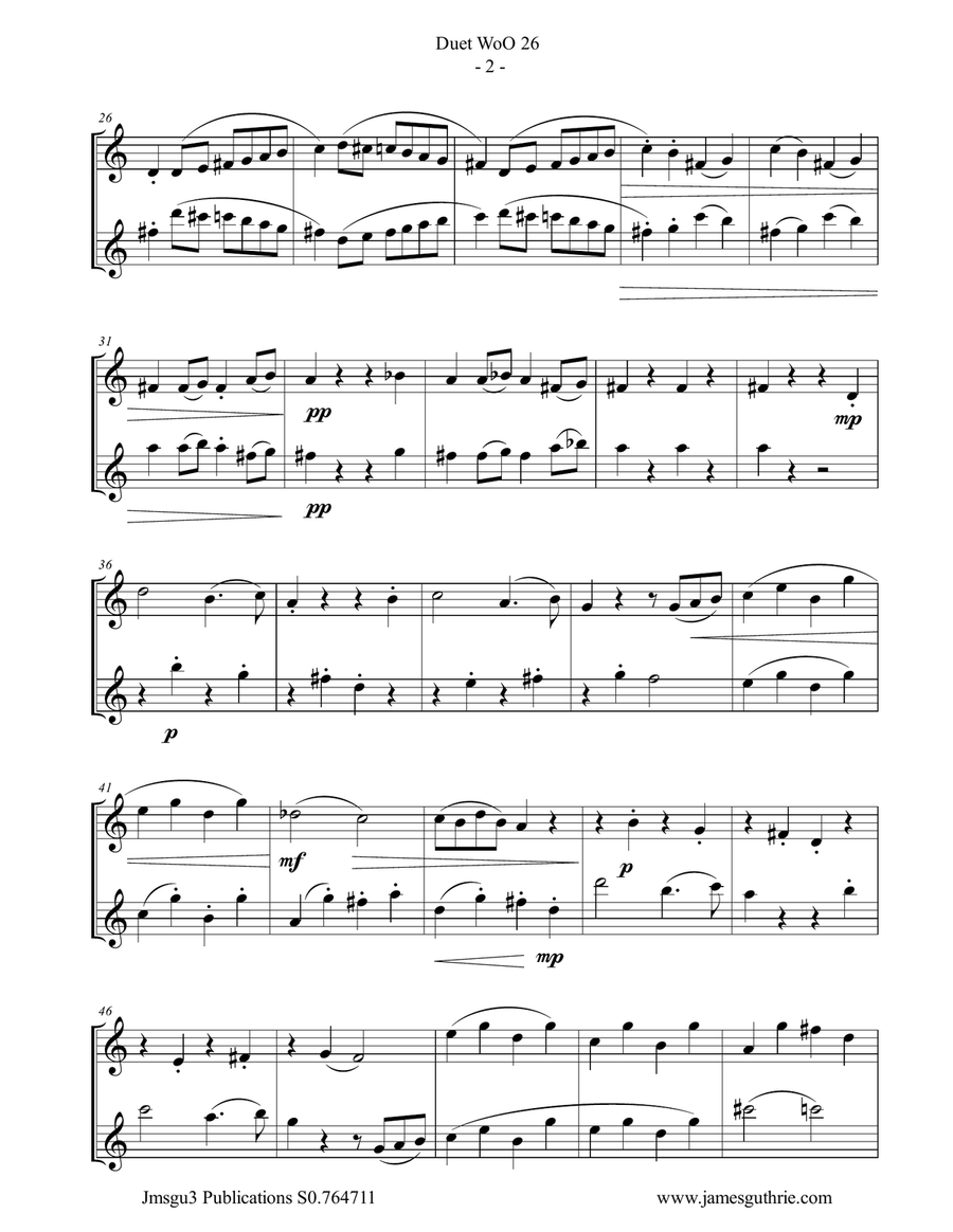 Beethoven: Duet WoO 26 for Tenor Sax Duo Woodwind Duet scores gallery preview page 2