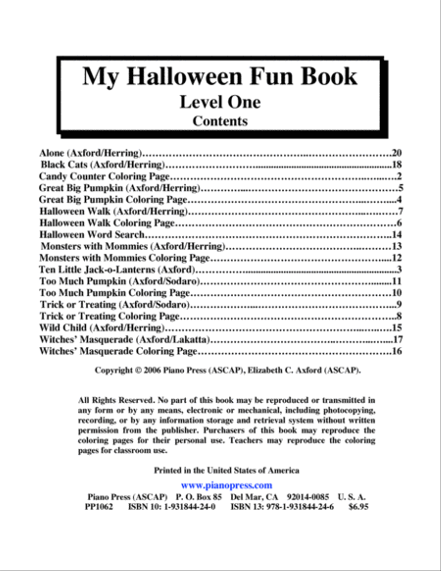 My Halloween Fun Book Level One Piano Method scores gallery preview page 2
