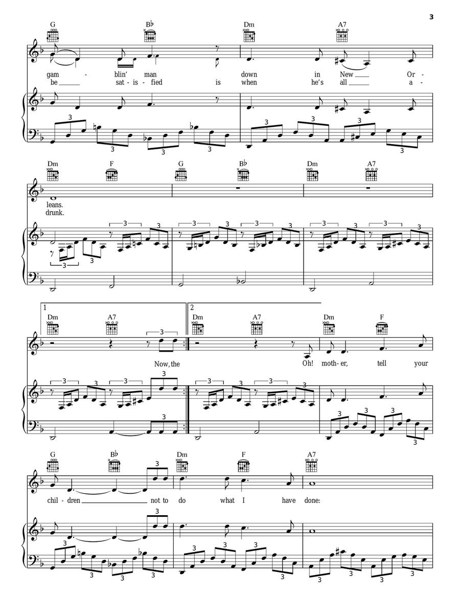 House Of The Rising Sun Piano, Vocal, Guitar scores gallery preview page 3