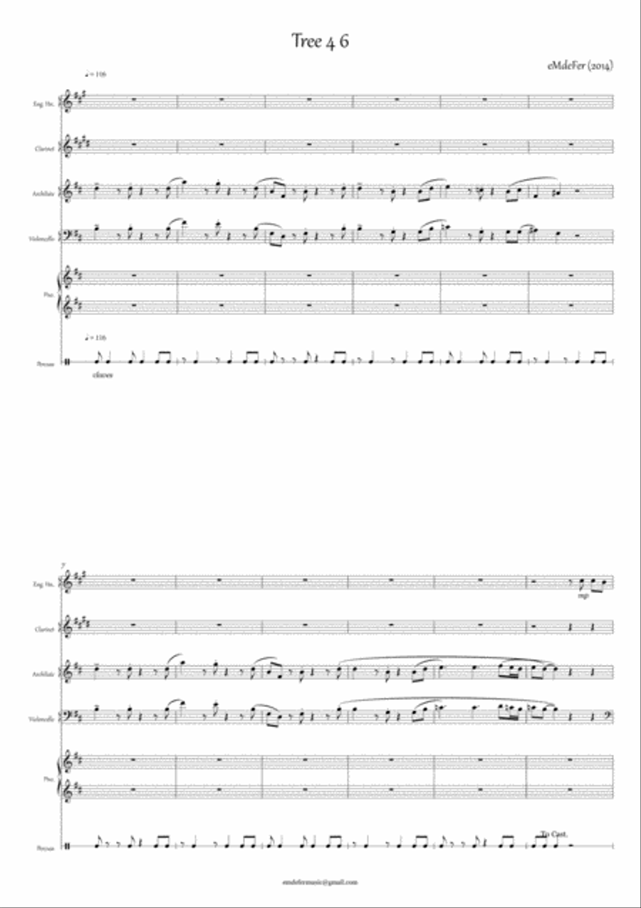 Tree 4 Six- (Eng. Horn, Clarinet, Lute, Cello, Piano & Percussions) Small Ensemble scores gallery preview page 4
