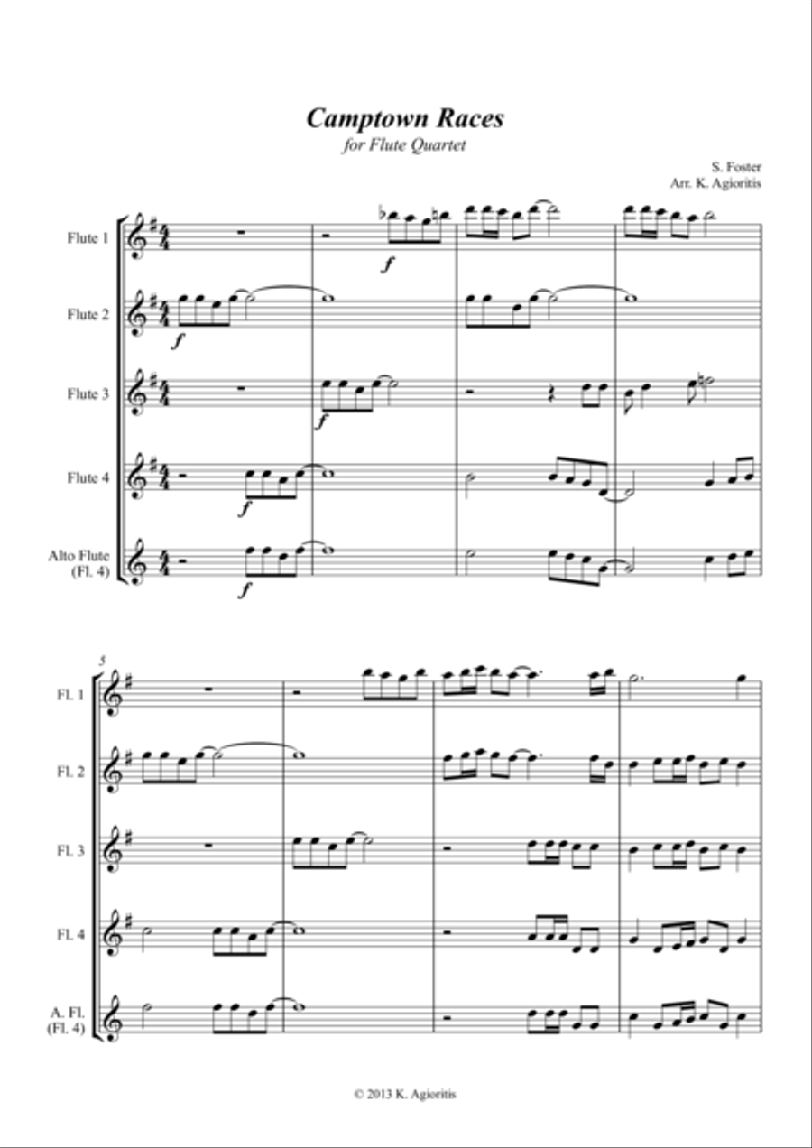 Camptown Races - for Flute Quartet Flute Quartet scores gallery preview page 1