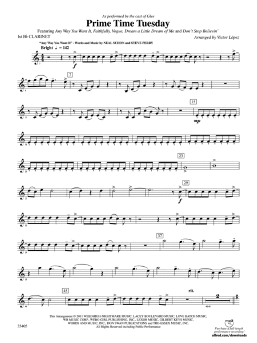 Prime Time Tuesday: 1st B-flat Clarinet Concert Band scores gallery preview page 1