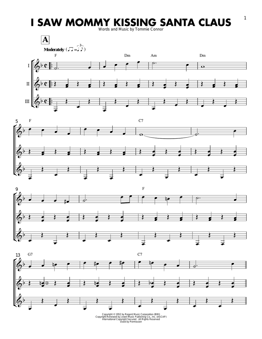 I Saw Mommy Kissing Santa Claus Guitar Ensemble scores gallery preview page 1