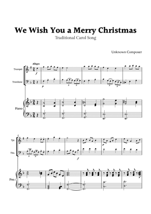 We Wish you a Merry Christmas for Trumpet and Trombone Duet with Piano