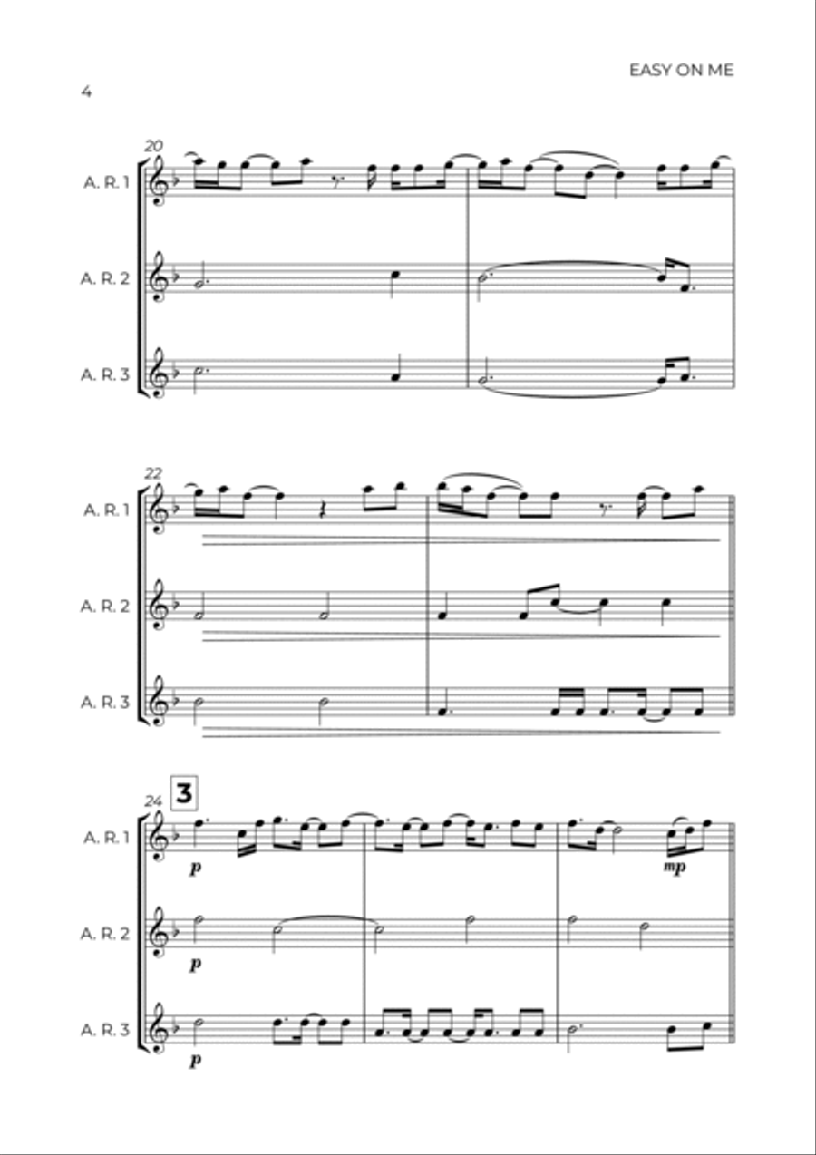 Easy On Me Alto Recorder scores gallery preview page 4