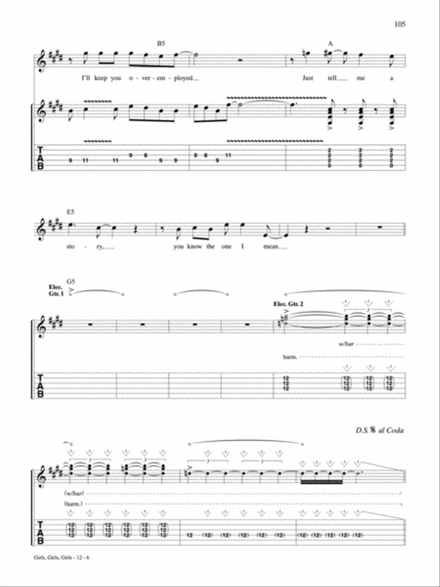 Girls, Girls, Girls Guitar Tablature scores gallery preview page 6