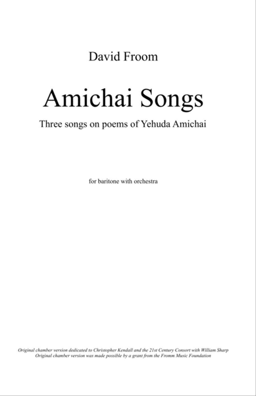 [Froom] Amichai Songs (Baritone and Orchestra) Chamber Orchestra scores gallery preview page 3