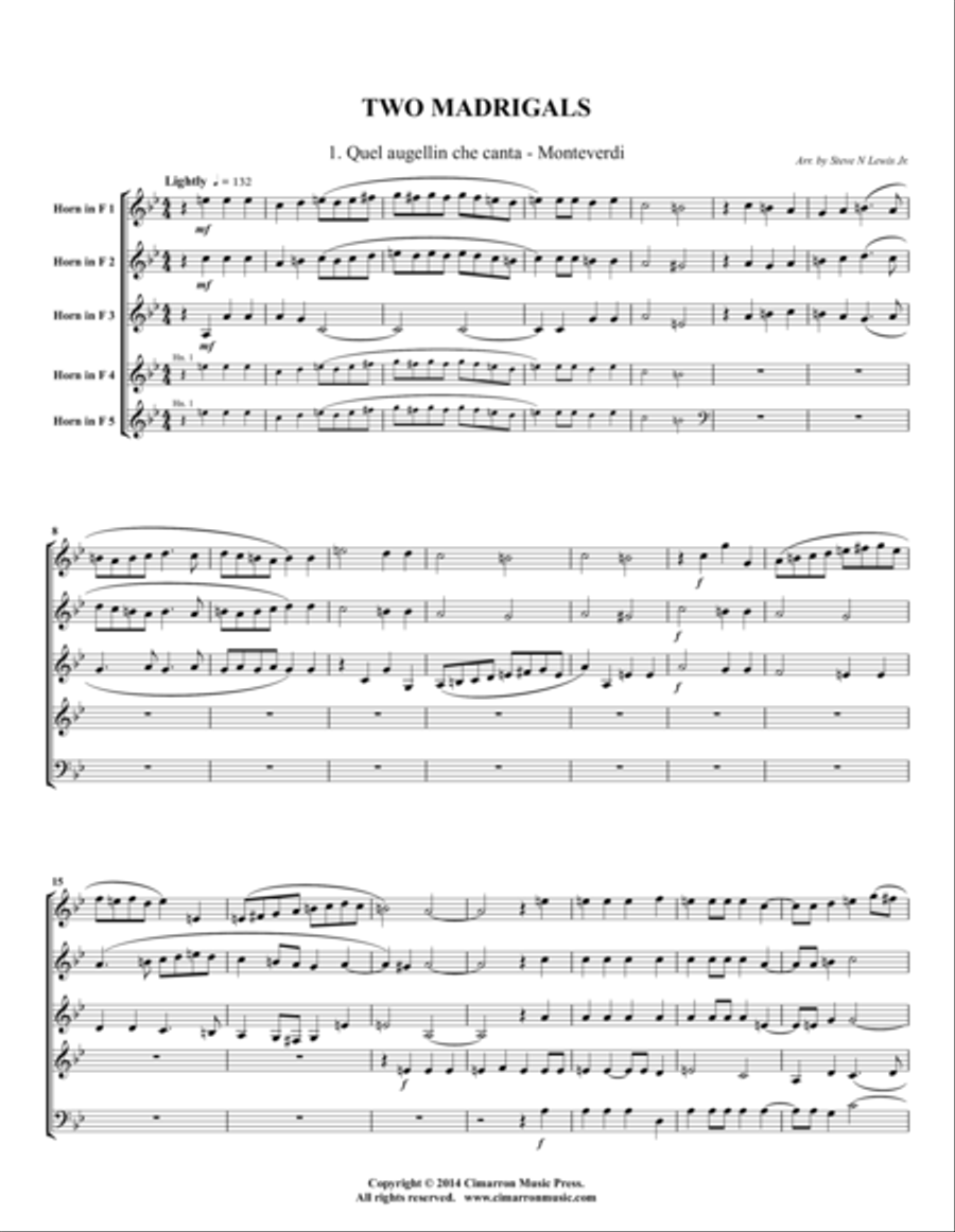 Two Madrigals Two Madrigals Horn scores gallery preview page 1