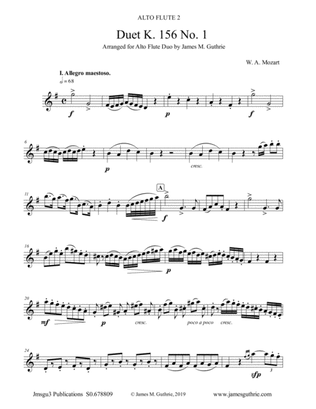 Book cover for Mozart: Duet K. 156 No. 1 for Alto Flute Duo