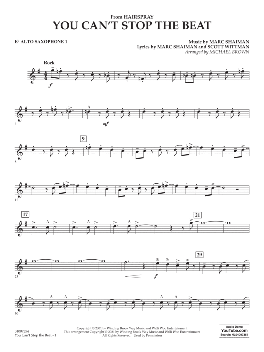 You Can't Stop the Beat (from Hairspray) (arr. Michael Brown) - Eb Alto Saxophone 1