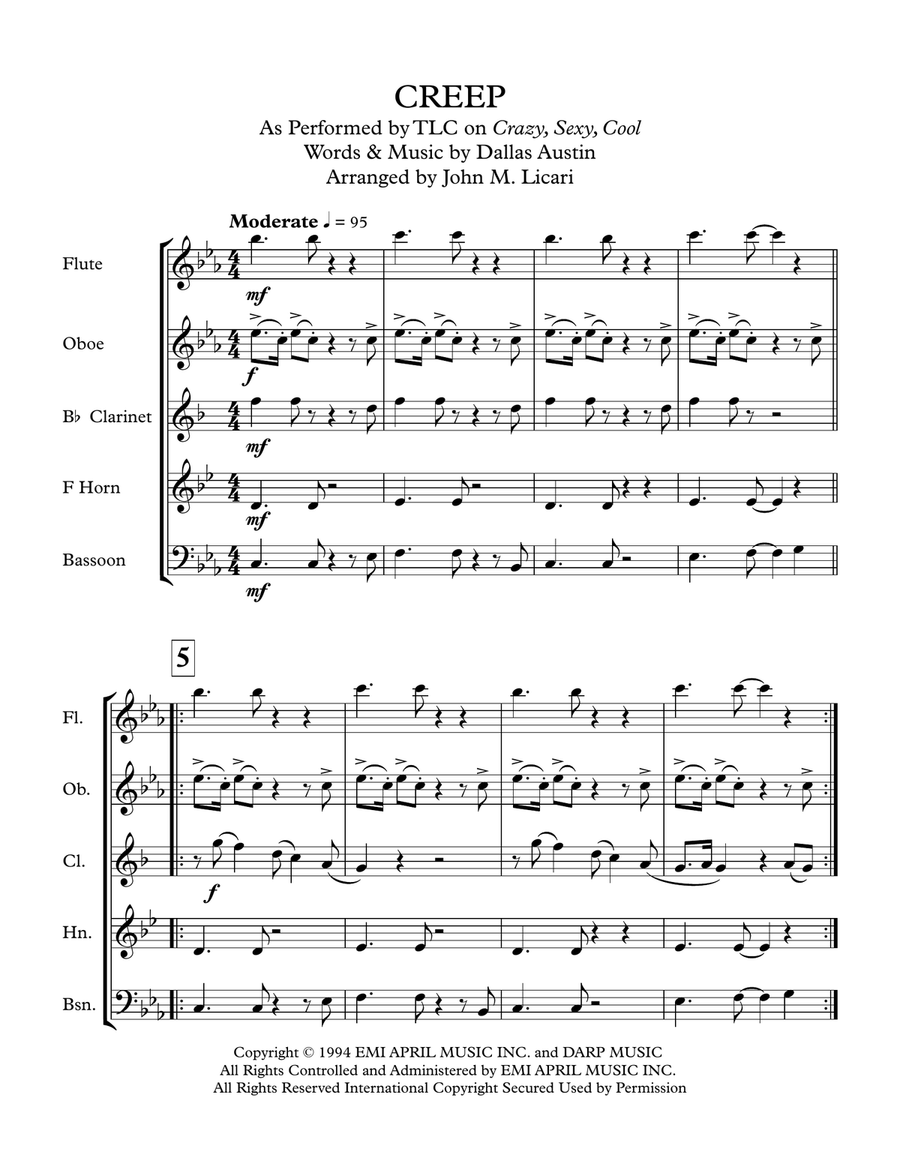 Creep Woodwind Quintet scores gallery preview page 2