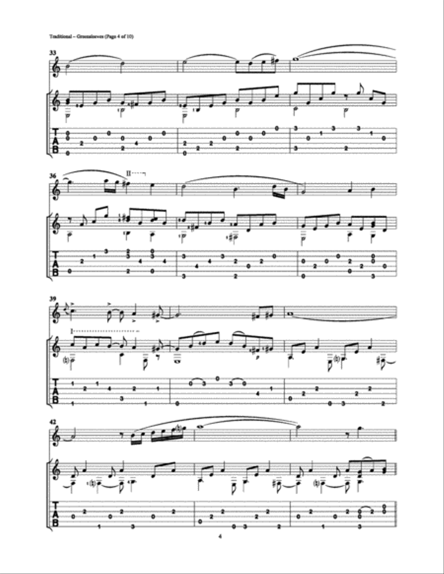 Greensleeves Greensleeves Guitar Tablature scores gallery preview page 4