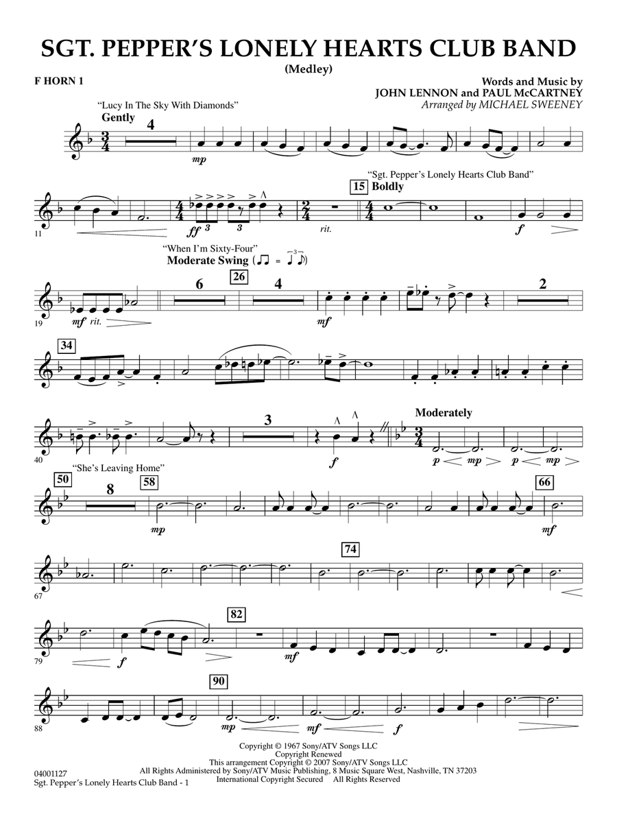 Sgt. Pepper's Lonely Hearts Club Band (Medley) (arr. Michael Sweeney) - F Horn 1