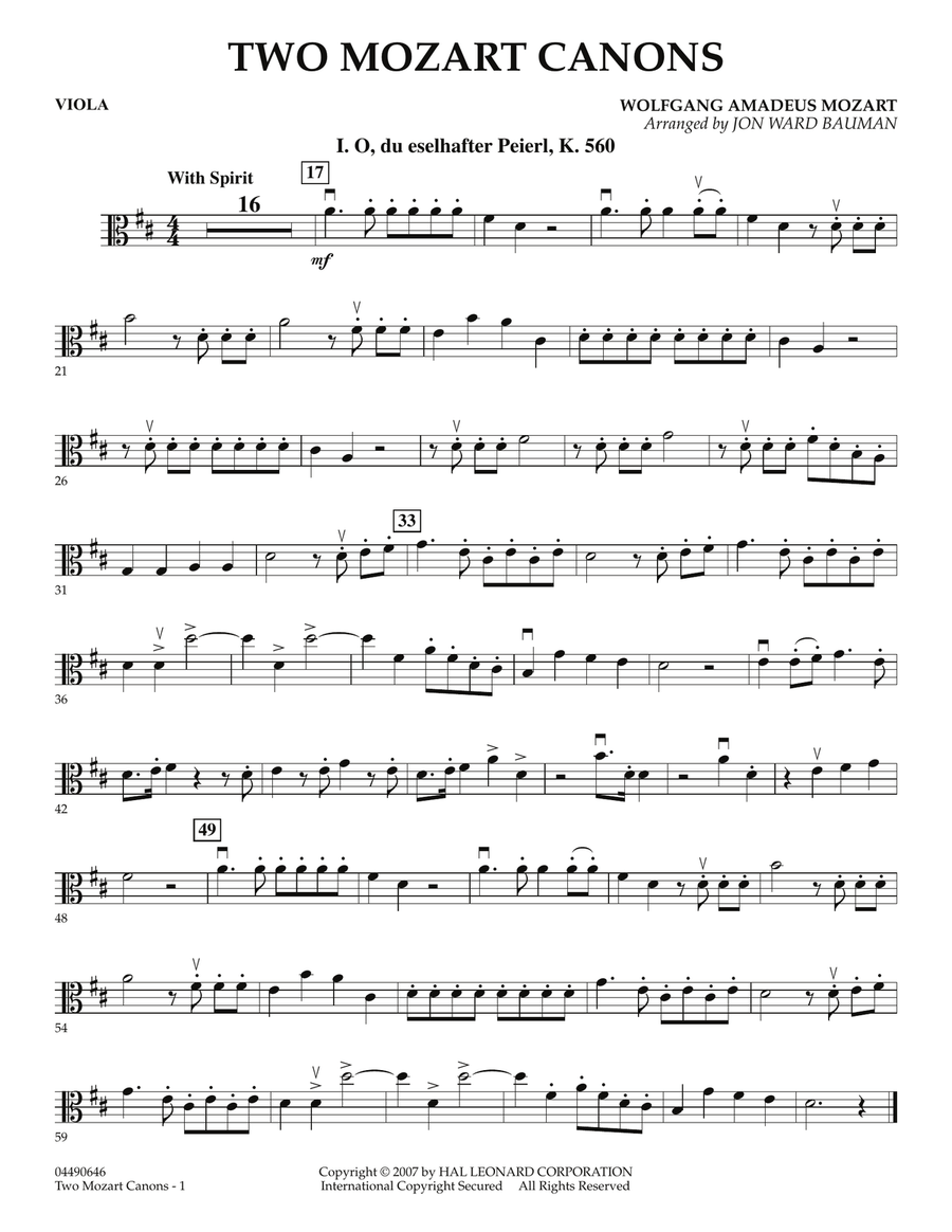 Two Mozart Canons - Viola Orchestra scores gallery preview page 1