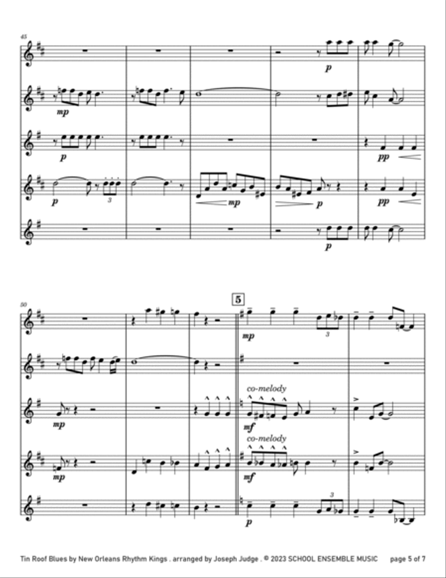 Tin Roof Blues by the Kings for Saxophone Quartet in Schools Saxophone Quartet scores gallery preview page 5