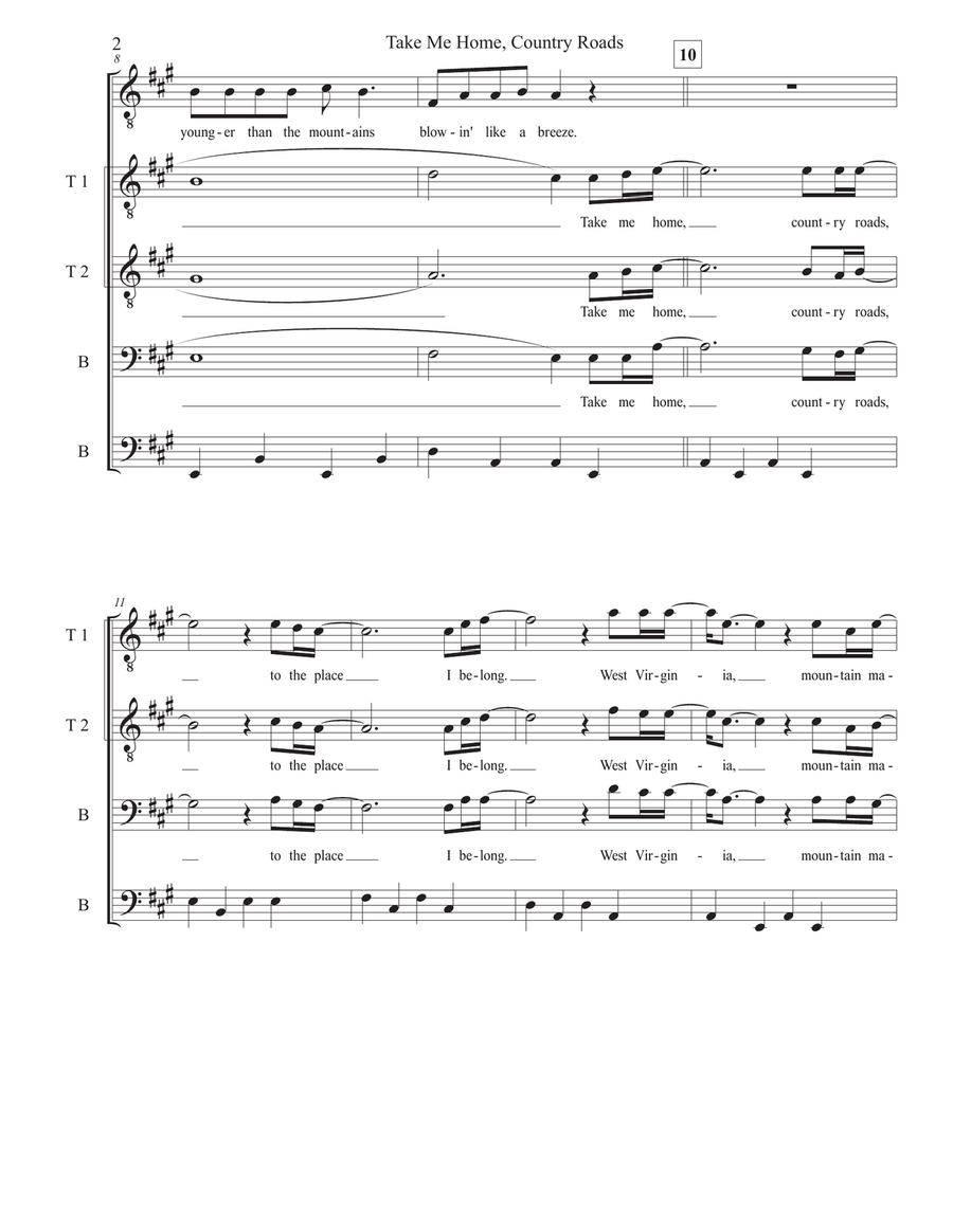 Take Me Home, Country Roads TTBB scores gallery preview page 2